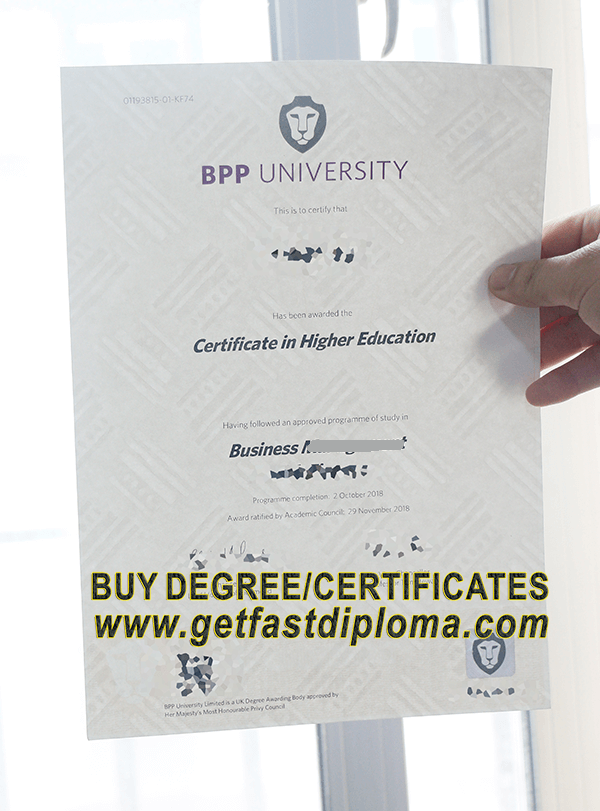 BPP University Certificate sample